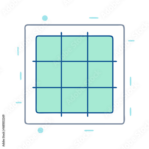 Light Blue Grid in a Square Frame with Additional Light Blue Shapes