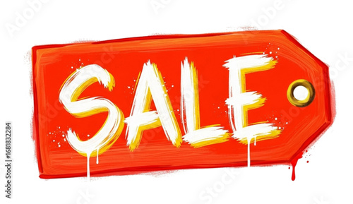 Bold SALE tag with vibrant brushstroke design for promotions and retail marketing campaigns