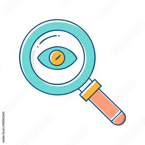 Illustration of a magnifying glass focusing on an eye, representing inspection