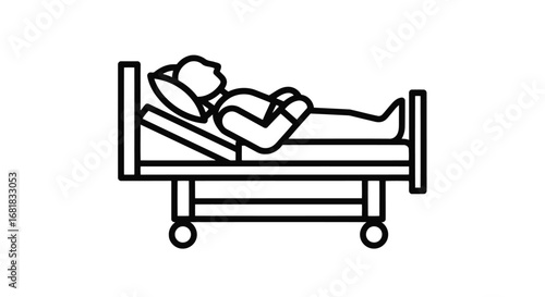 Patient lying on a hospital bed in line art