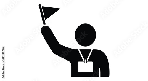 Tour guide holding a flag, , ready to assist