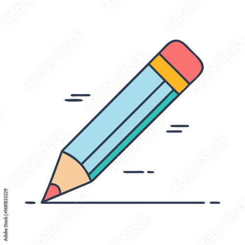 Simple illustration of a light blue pencil drawing a line with pink tip