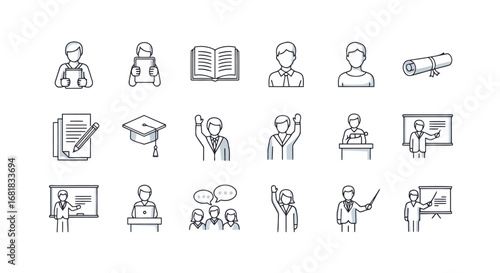 Set of education icons, representing learning process