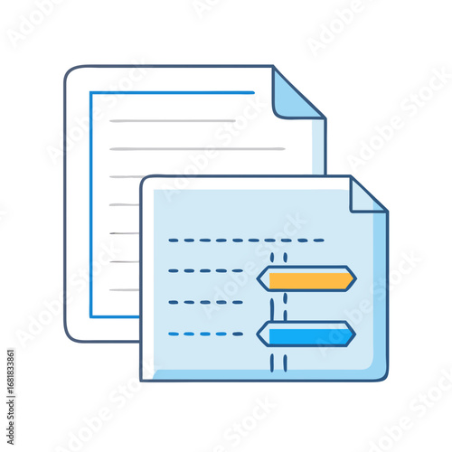 Document with timeline chart showing project progress and simple list on other page