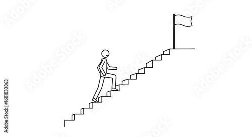 A stick figure climbs stairs to reach a flag