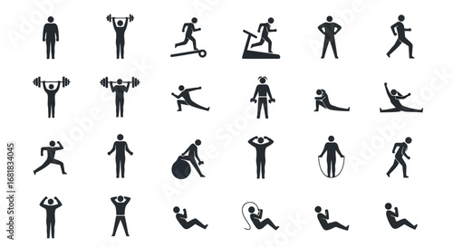 Set of fitness icons showing different types of exercises