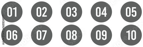Bullet Points icon set in line style, Simple round numbers in flat style, Set of 1-10 numbers simple black symbol sign for apps, UI, and website.  Professional Circle Labels Bundle. Monochrome Circle 