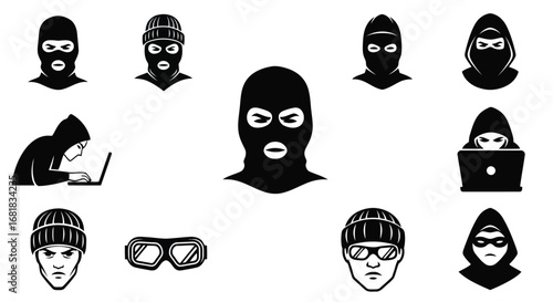 Hacker and cybersecurity icons, representing online threats