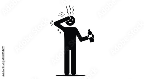 Illustration of a dehydrated person holding a water bottle
