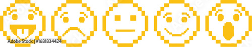 Pixel art emoticons set vector illustration of different emotions