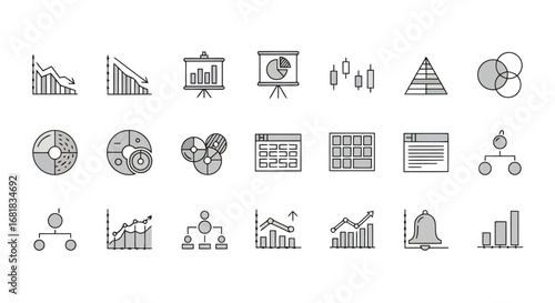 Set of business charts and graphs