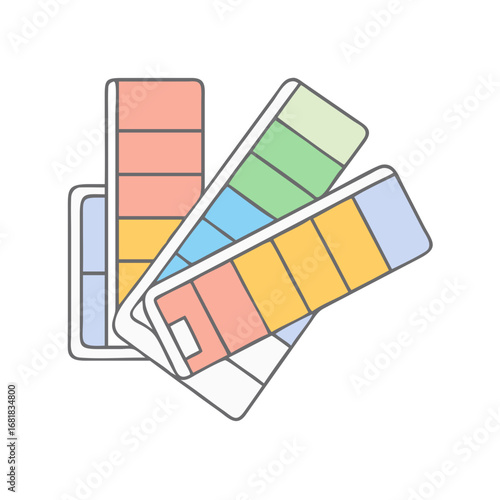 A colorful illustration of a set of four paint swatch card samples