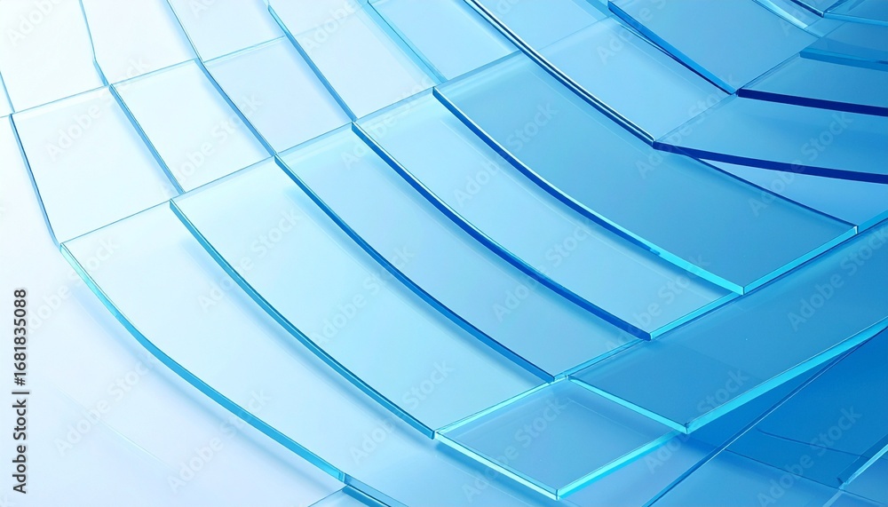 Obraz premium Layered transparent blue acrylic sheets with curved edges and light refraction