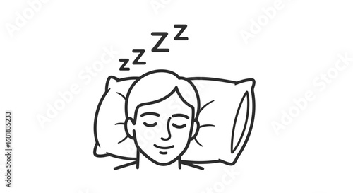 Illustration of a person sleeping peacefully on a pillow isolated on white