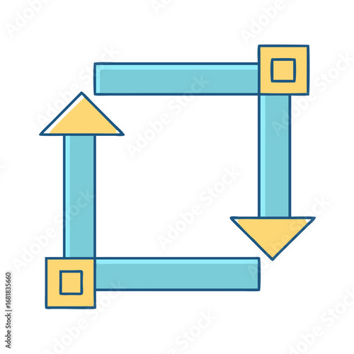 Abstract square shape with arrows and squares in light blue and yellow