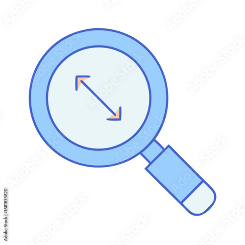 Magnifying glass with arrows representing zoom functionality and direction of focus