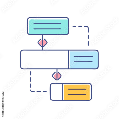 Process Flow Diagram Showing a Stepwise Progression with Two Branches, Doodle Style