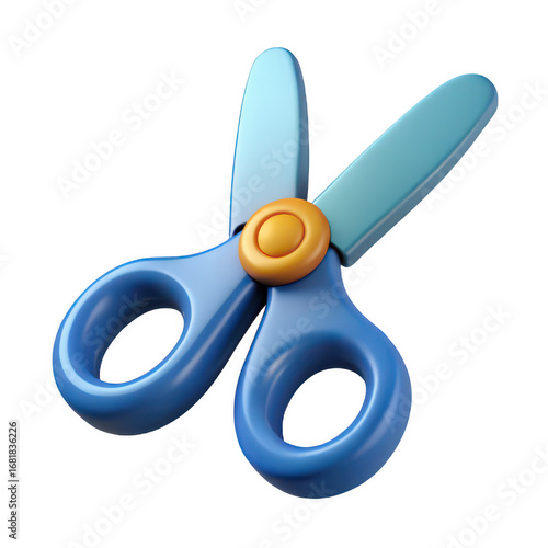 3d illustration of blue scissors isolated on transparent background