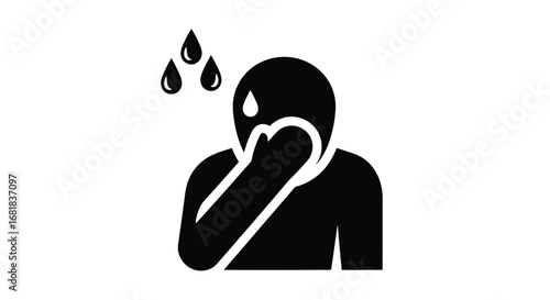 Silhouette of a stressed person with sweat drops