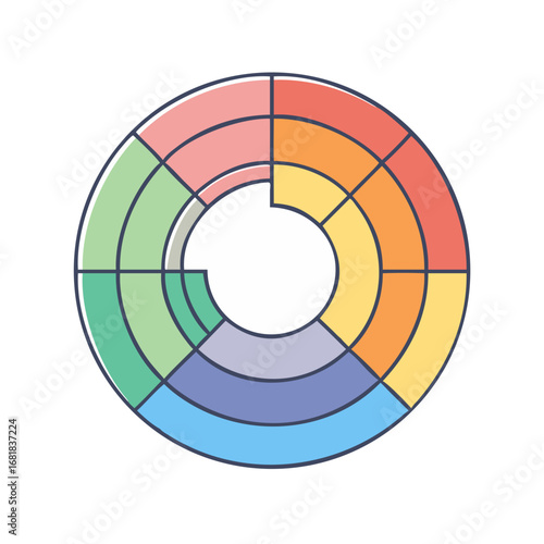 Colorful circular diagram with segments and a central empty area design