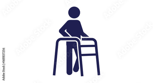 Illustration of a person using a walker for mobility assistance