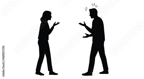 A man and woman in silhouette having an argument or discussion
