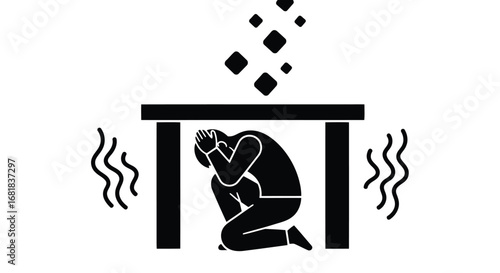 Earthquake safety person under table