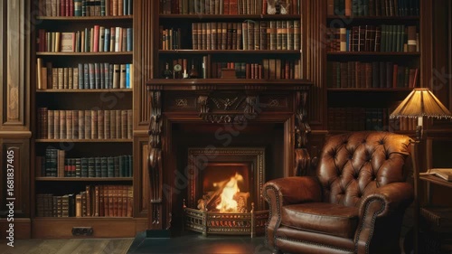 Chair by Fireplace in Library