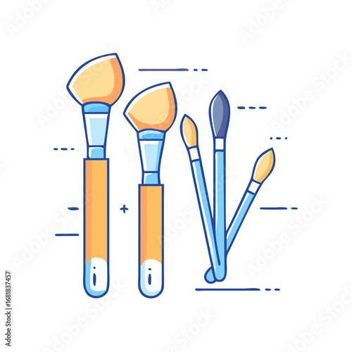 Vector illustration of various types of brushes, makeup and cosmetic tools