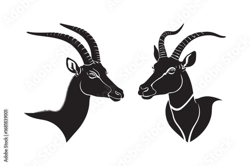 Two silhouette antelope heads facing each other