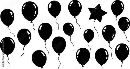 party balloons silhouette vector black on white background
