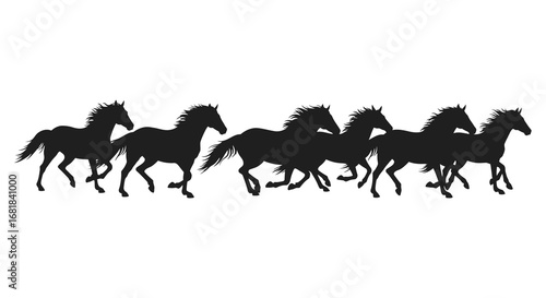 a group of horses running in a line