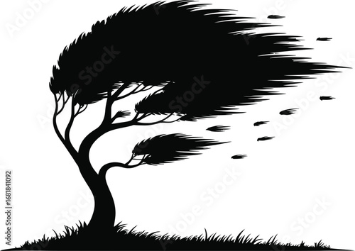 Searchable silhouette tree in wind vector art and related keywords for top seo ranking vector