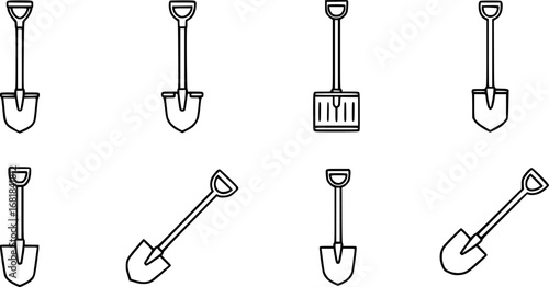 set of shovel outline icon vector
