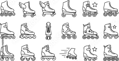 set of roller skates icon outline vector
