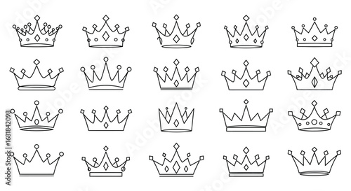 A collection of various crown illustrations in different styles and designs