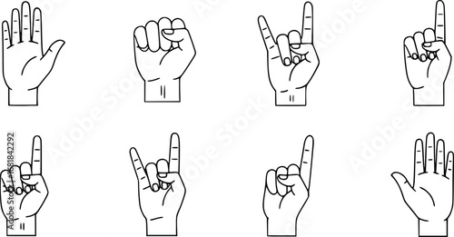 set of sign language hands gesture outline icon vector
