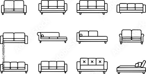 set of sofa outline icon vector
