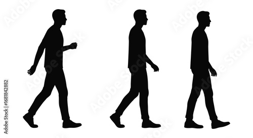 Silhouette of a man walking in different positions from side view