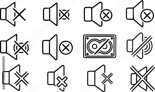 set of Muted speaker outline icon vector
