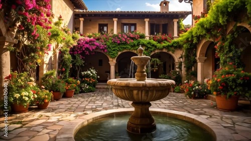 Ornate courtyard garden with fountain