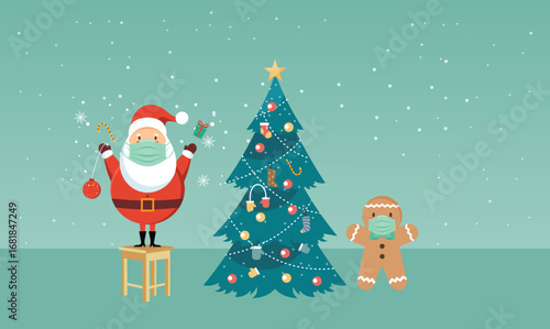 christmas card with santa claus and gifts