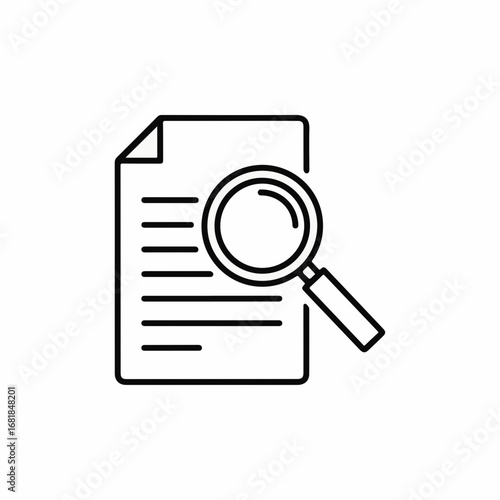 Document search concept depicts document and magnifying glass for investigation. Document search helps find vital info or research and review crucial elements.