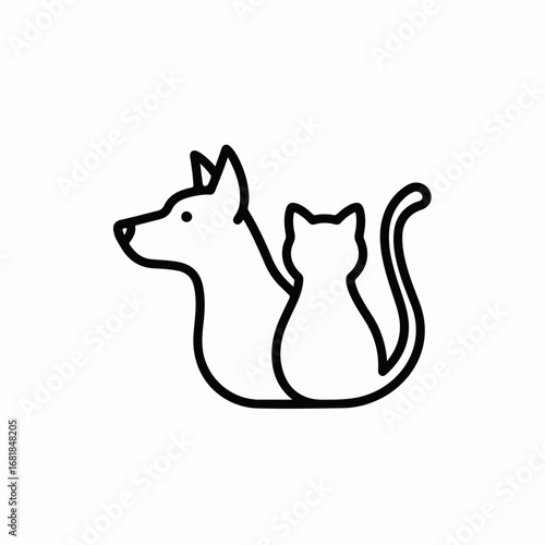 Simple pet icon depicting dog and cat in outline style for design. This pet icon image showcases friendly animals for use in various projects. Consider pet icon for veterinary service, animal shelter,