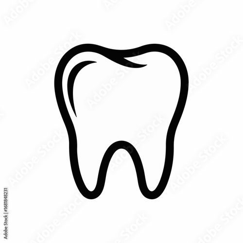 Outline of single tooth graphic, representing dental health and oral hygiene. Tooth outline shows enamel shape, root structure, and general tooth anatomy.