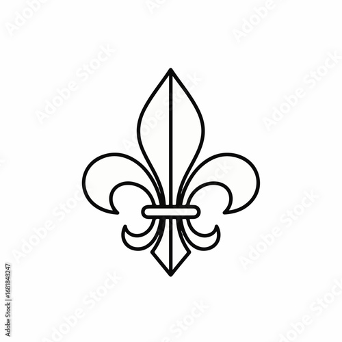 Fleur de lis in simple black and white isolated on pure white background. Fleur de lis design demonstrates traditional french symbol that speaks to culture and history.