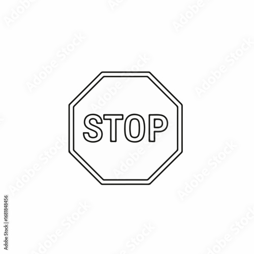 Stop sign in outline displays halt symbol for safety. Stop sign alerts drivers and pedestrians alike. Use octagon stop sign for road safety guides and educational materials,