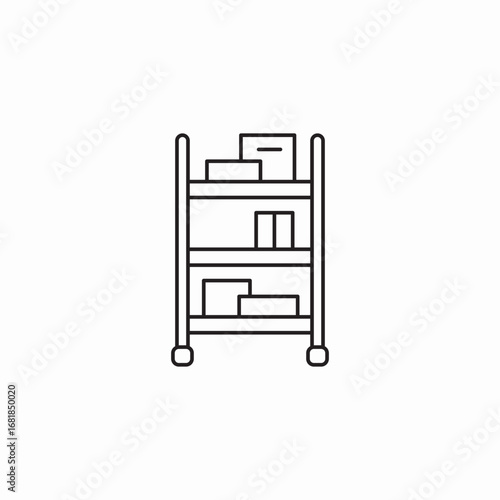 movable shelf with boxes icon sign vector