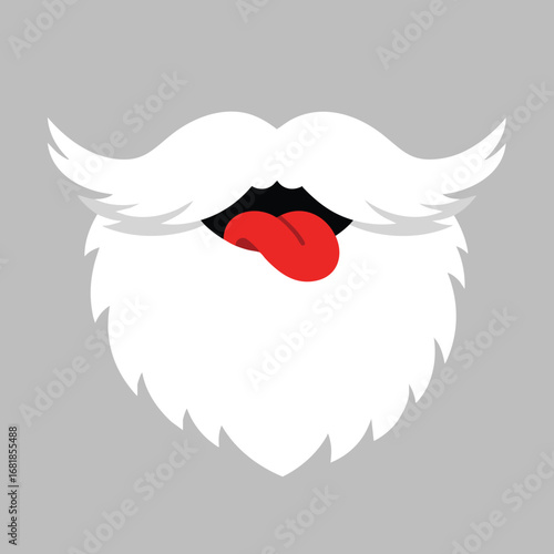 White beard with mustache and red tongue sticking out fun facial hair vector illustration 