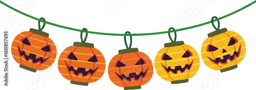 Halloween pumpkin lantern string with orange and yellow colors for festive decoration and spooky atmosphere 